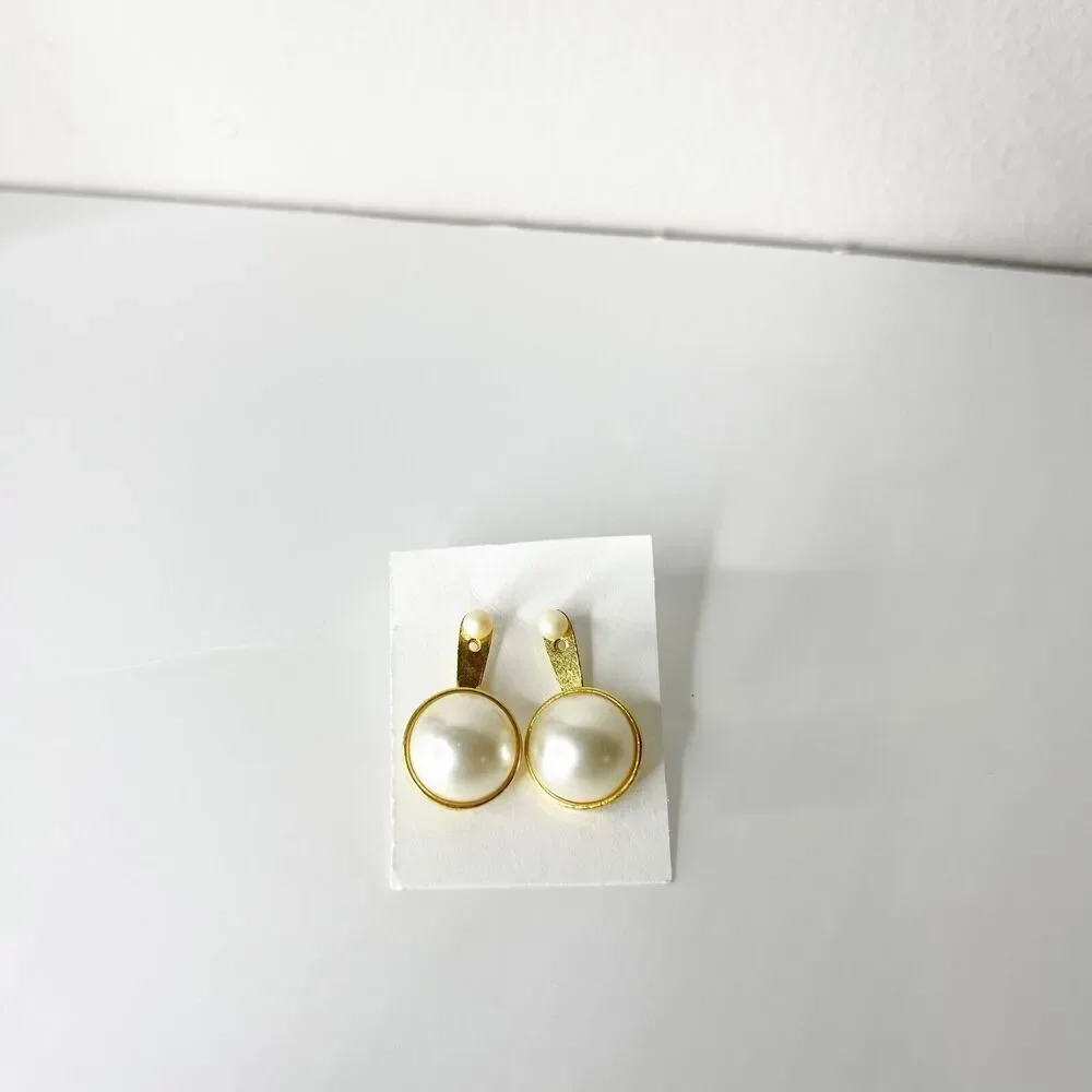 Vintage JJ Jonette Earrings Gold Tone Pearl‎ Drop 80s 90s Retro Glam